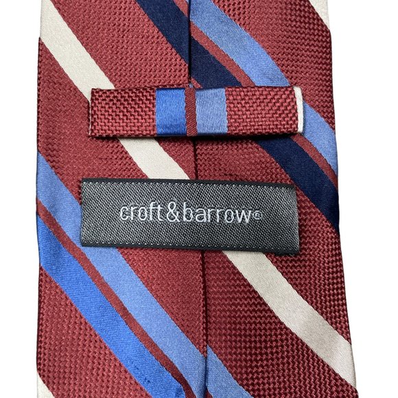 Croft & Barrow Men's Regimental Striped Red Silver Black Classic Silk Necktie - Picture 5 of 7